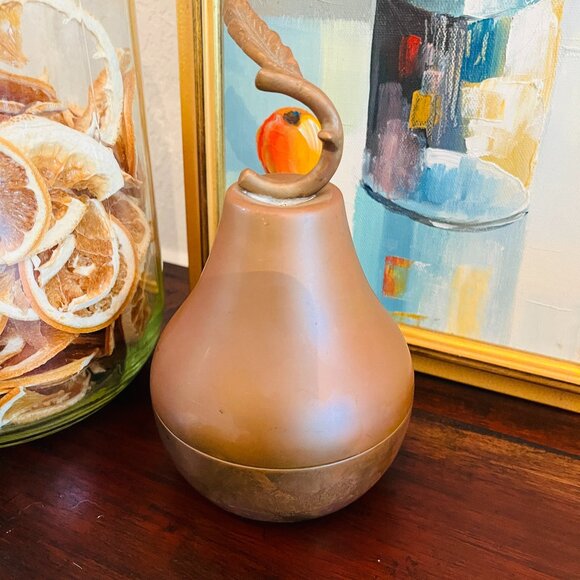 Vintage Brass Pear Trinket Box Cottagecore Farmhouse Traditional Kitchen Decor - Picture 1 of 9